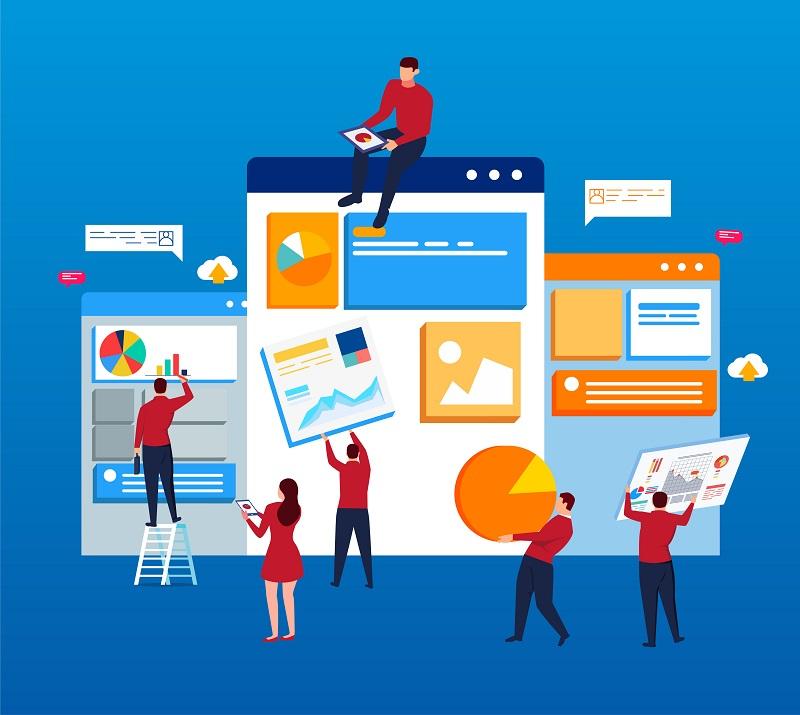 Animated people working on a page.