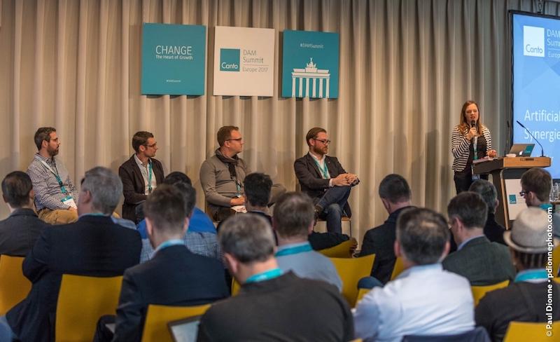 Sebastian Picklum (in the back, 2nd from left) in a panel discussion at the Canto DAM Summit Berlin 2017.