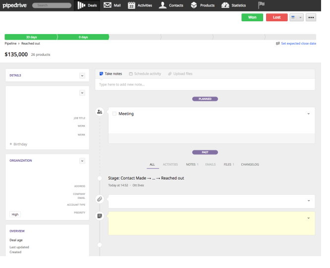 A screenshot of the Pipedrive interface.
