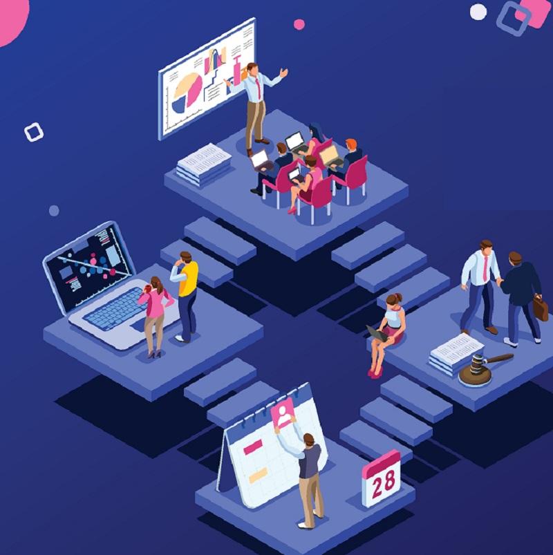 Animated people representing a workflow