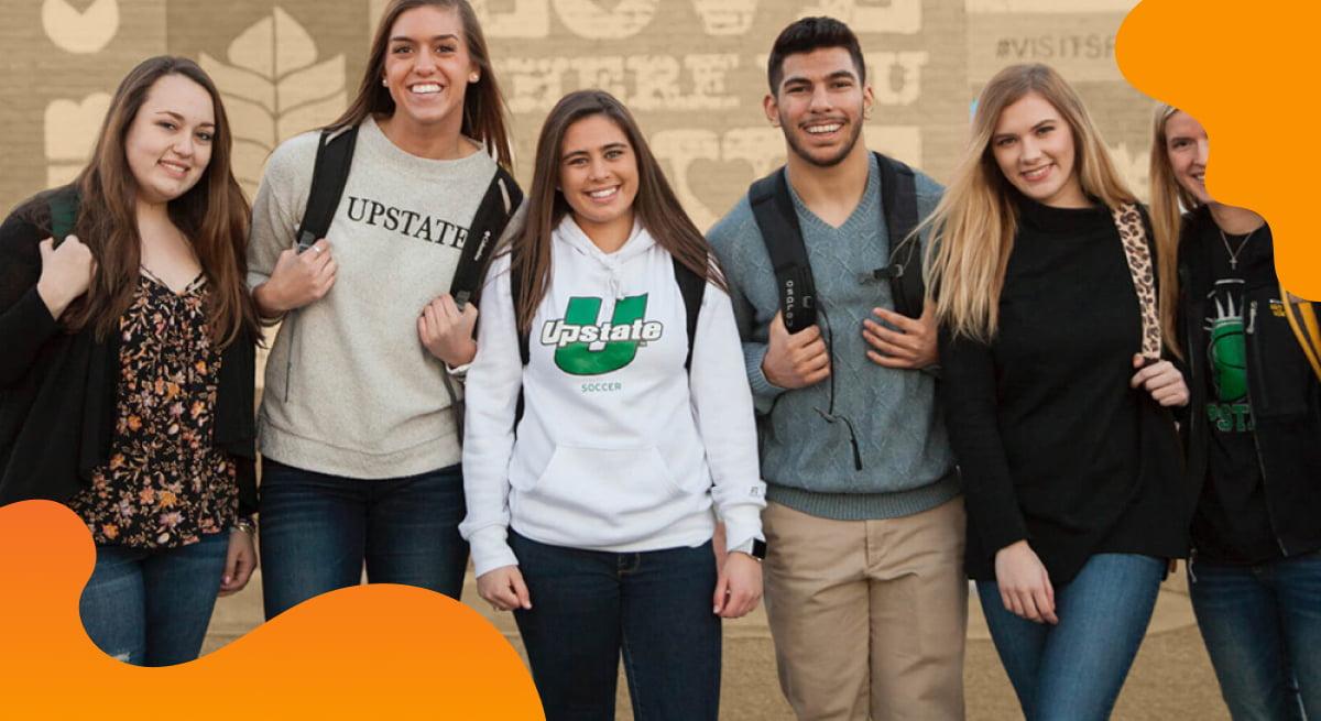 University of South Carolina - Upstate header image in orange showing students in a group.