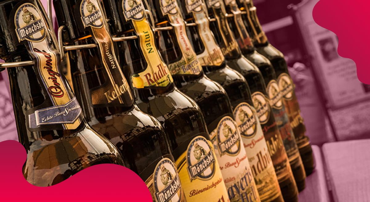 Kulmbacher Brewery header image in red of product being bottled.