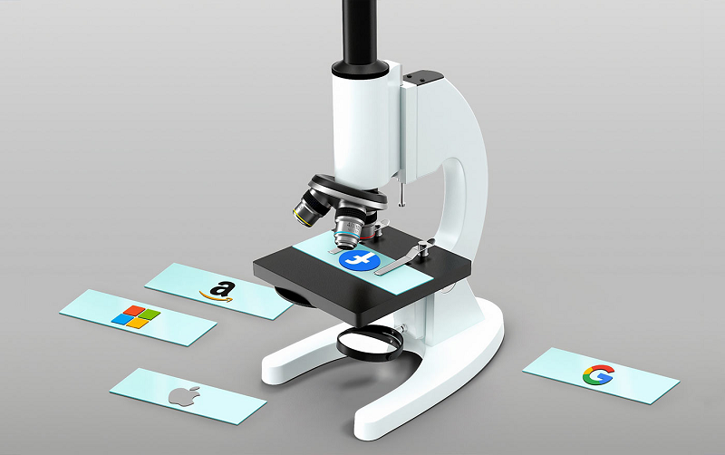 A microscope set examining brands..