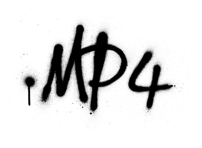 Abbildung des Schriftzugs .mp4 im Graffiti-Stil.