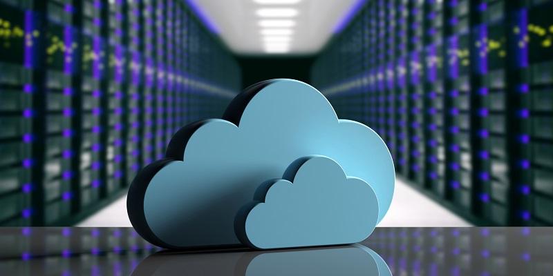A cloud in front of a server.
