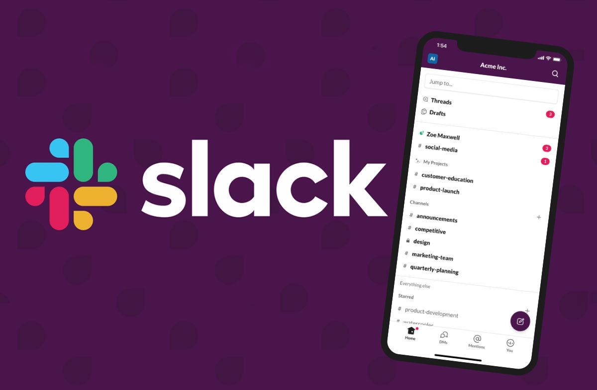 the SLACK logo and a smartphone