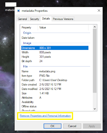 A metadata removal link.