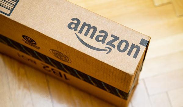 An Amazon logo on a box.