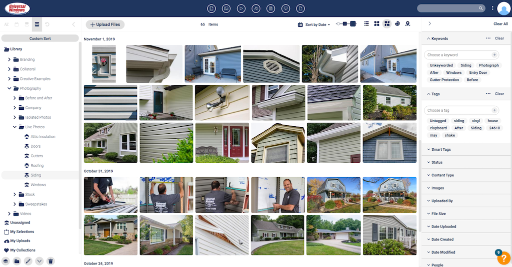 Screenshot of the Canto media library of Universal Windows Direct with selected images.