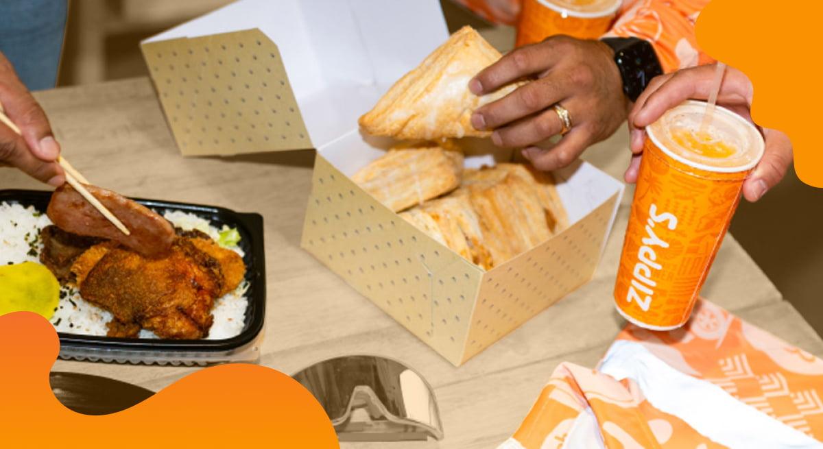Zippy’s Restaurants header image in orange showing a combo meal.