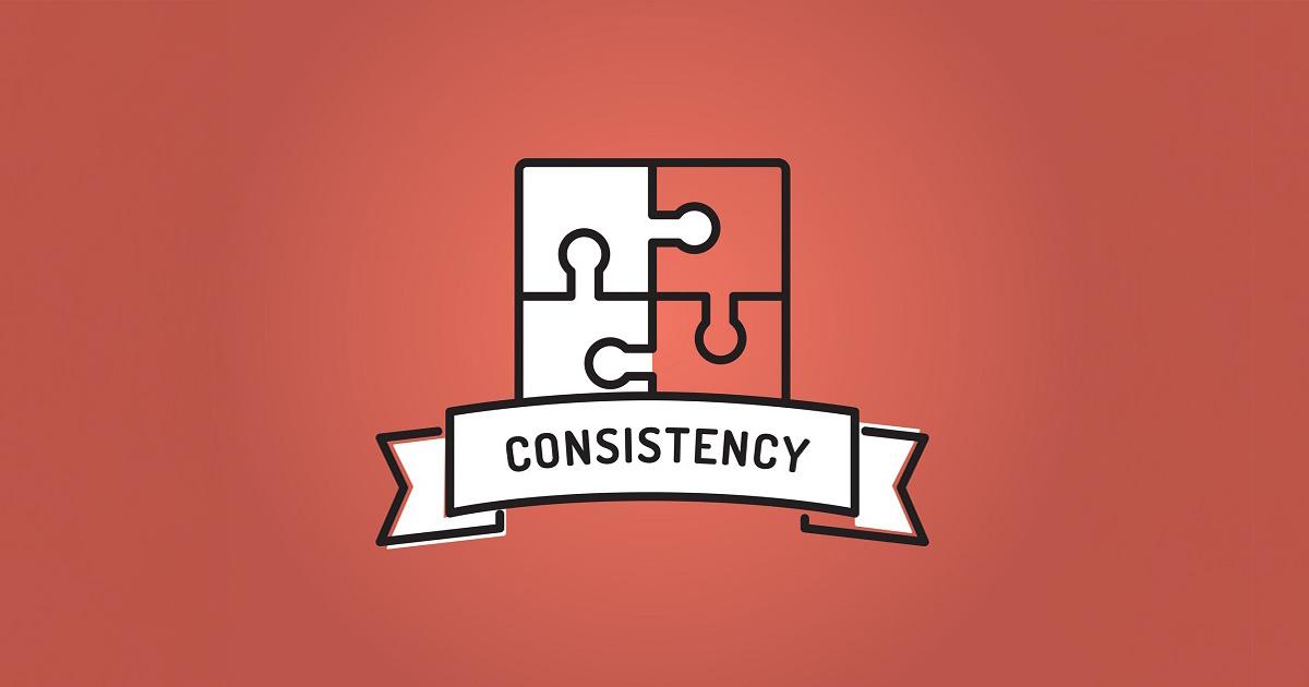 Ein Puzzle aus vier Teilen, das mit einem Banner mit der Aufschrift 'Konsistenz' versehen ist.