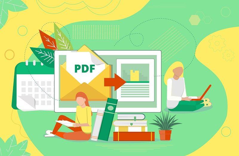 Darstellung der Konvertierung einer PDF-Datei im Animationsstil.