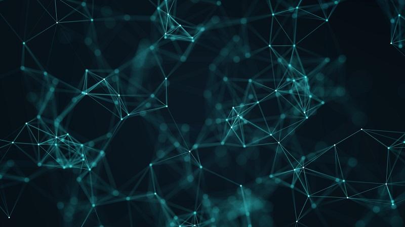 Digitale Darstellung eines Netzwerks aus miteinander verknüpften Datenpunkten.