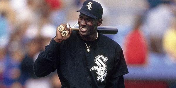 Michael Jordan in a baseball uniform.
