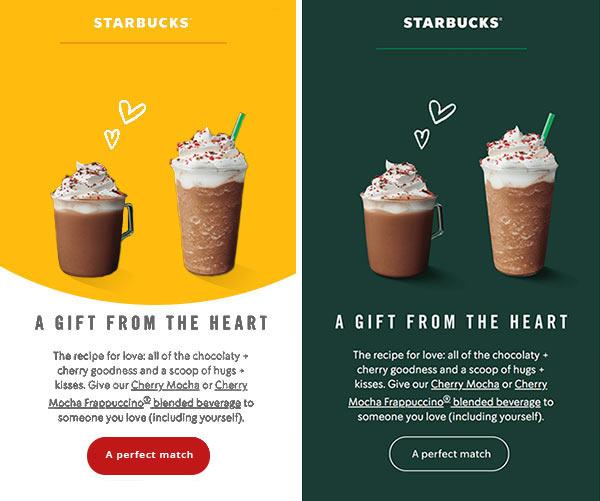 Email design with off-brand colors next to on-brand email