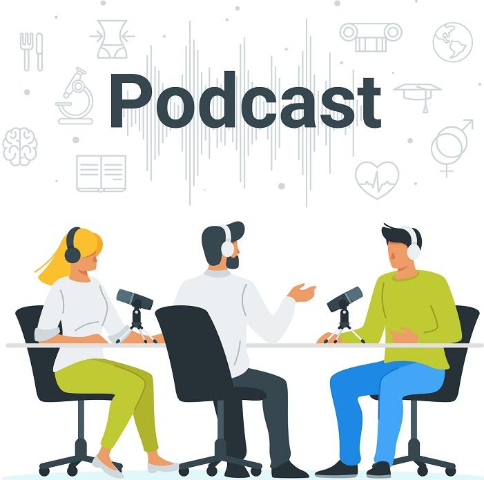 Drei Personen, die einen Podcast zum Thema erfolgreiche Podcasts machen.