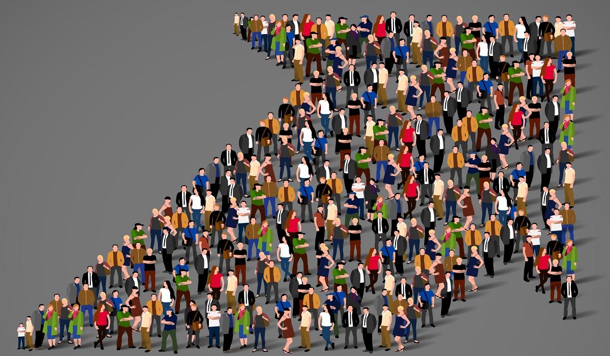 An arrow of people.