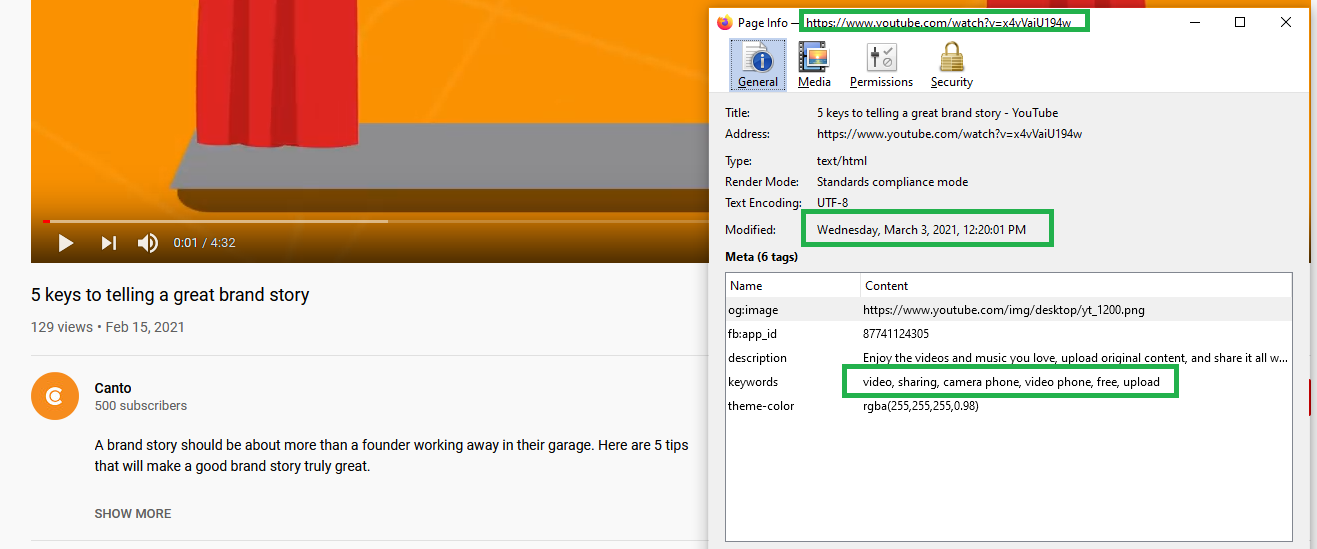 The General tab of YouTube.