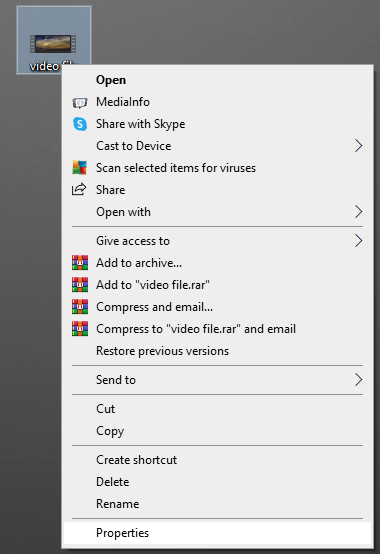 The properties menu.