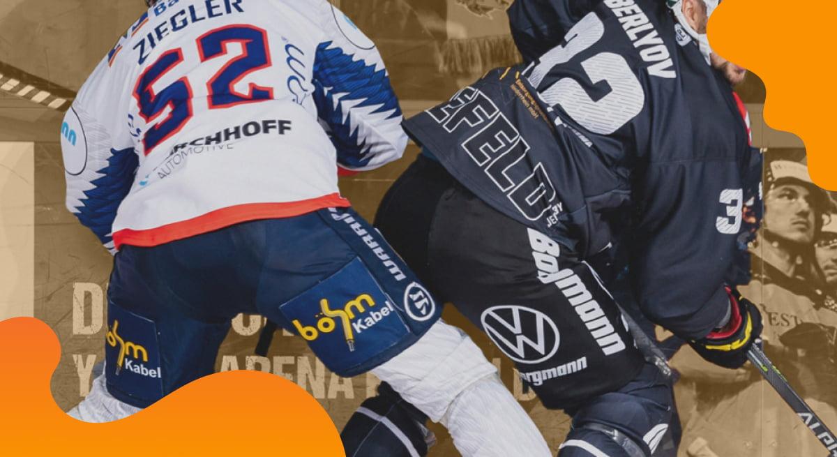 Das Titelbild von Ticketing Solutions in Orange zeigt eine Veranstaltung zum Eishockeysport.