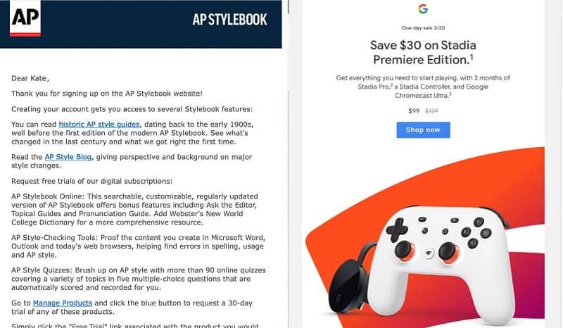 Zwei Beispiele für HTML- und Text-E-Mails.