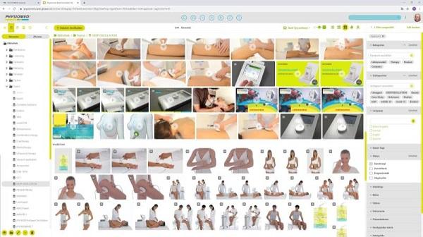 Ein Screenshot der Canto Bilddatenbank bei Physiomed mit Vorschau von Videos und Bildmaterial.