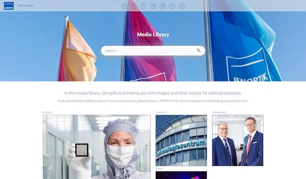 Ein Screenshot eines Portals in der Canto Bilddatenbank bei Jenoptik.