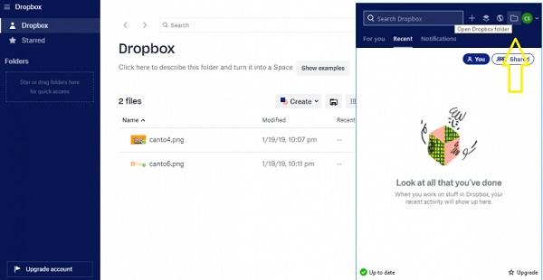 Ein Screenshot der Benutzeroberfläche von Dropbox.