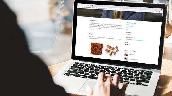 Coffee blog displayed on a laptop computer screen.