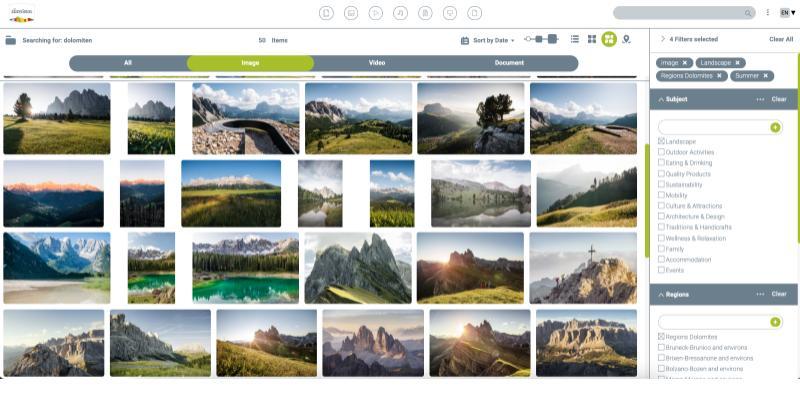 IDM Südtirol screenshot media portal for internal users including filter functions