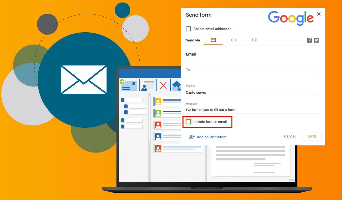 Illustration mit einem Kontrollkästchen, über das man Google-Formulare in E-Mails einbetten kann.