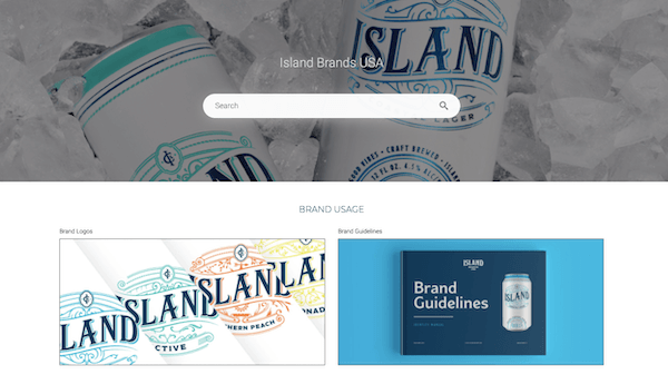 Island Brands' Canto Portal featuring brand logos and brand guidelines.
