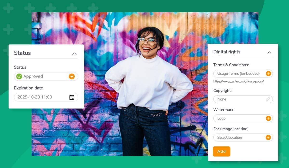 Optionen für digitales Rechtemanagement (DRM) in der Digital Asset Management-Plattform Canto.
