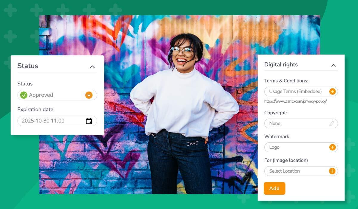 Digital rights management (DRM) options in digital asset management platform Canto.