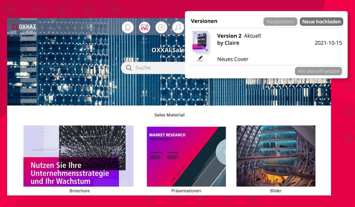 Abbildung eines Canto Portals mit Vertriebsmaterialien, die veranschaulicht, wie ein Digital Asset Management-System wie Canto als Vertriebswerkzeug eingesetzt werden könnte.