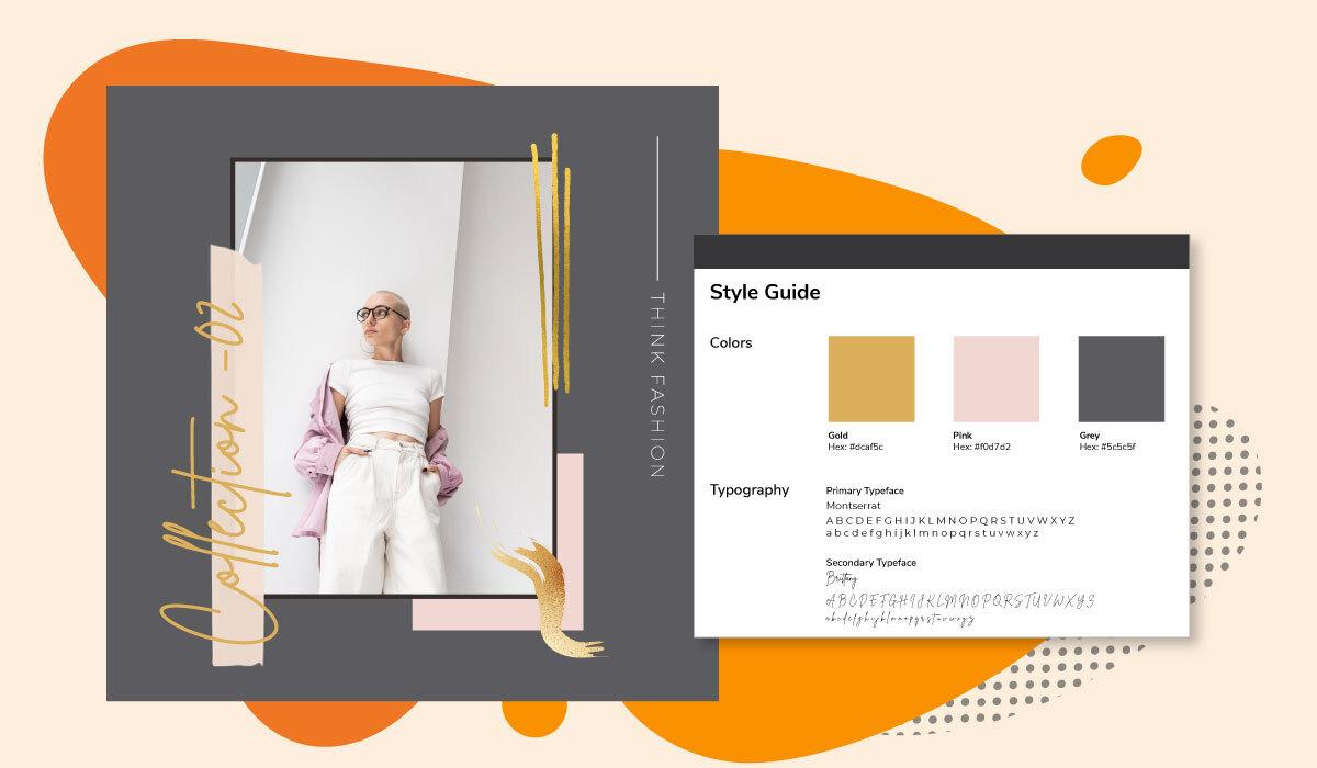 Fashion brand graphic next to brand style guide in Canto digital asset management platform.