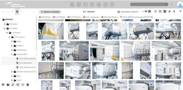 Screenshot of the Canto media library of Lufthansa Aviation Training, showing images of the simulators.