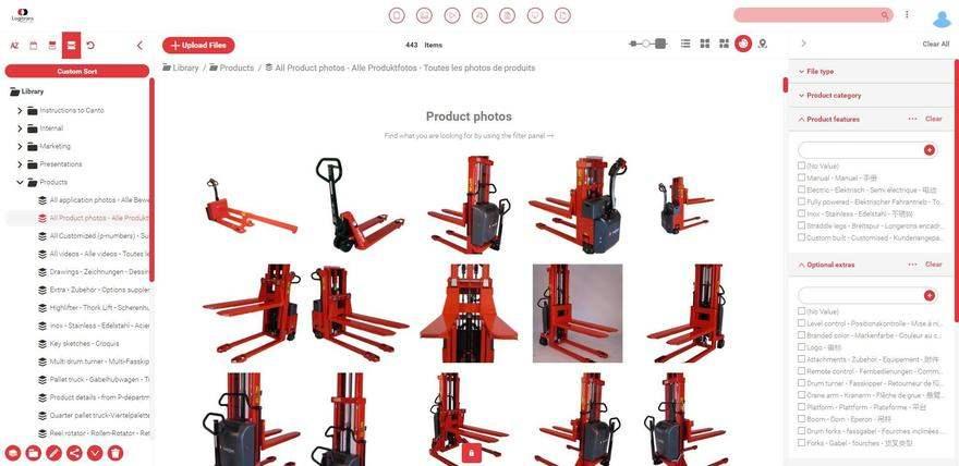 Screenshot der Asset-Bibliothek von Logitrans in Canto.