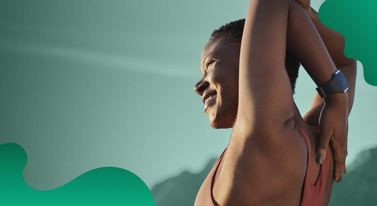 NuVasive header image in green of woman stretching before a run.