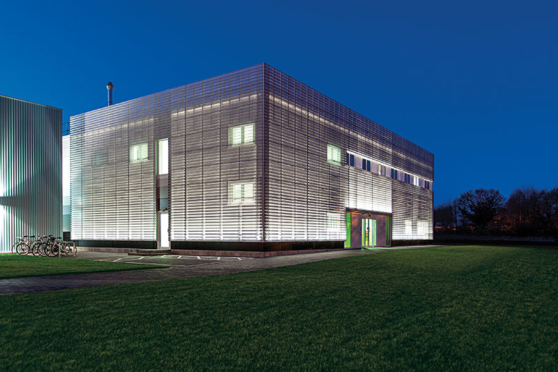 Image of the outside of a unique square building from Portakabin.