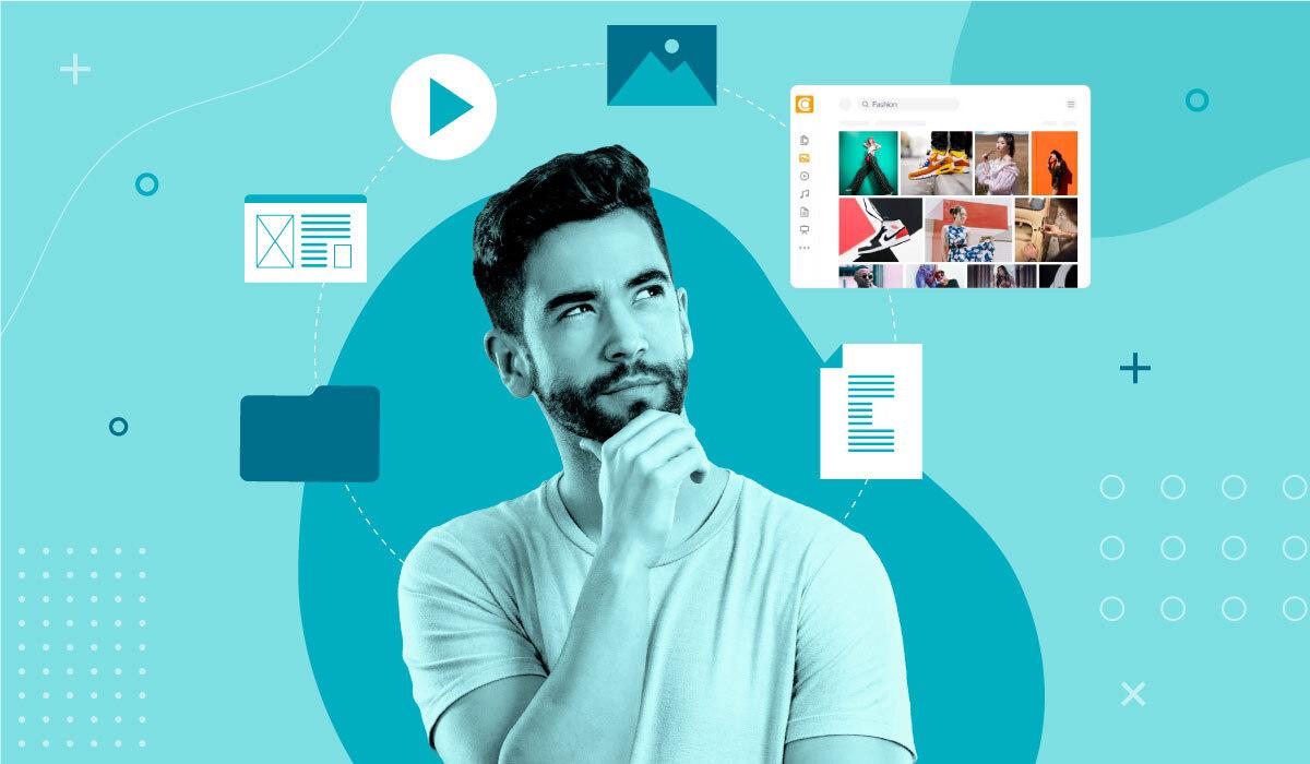 A person thinking about how to perform a content refresh using digital assets.
