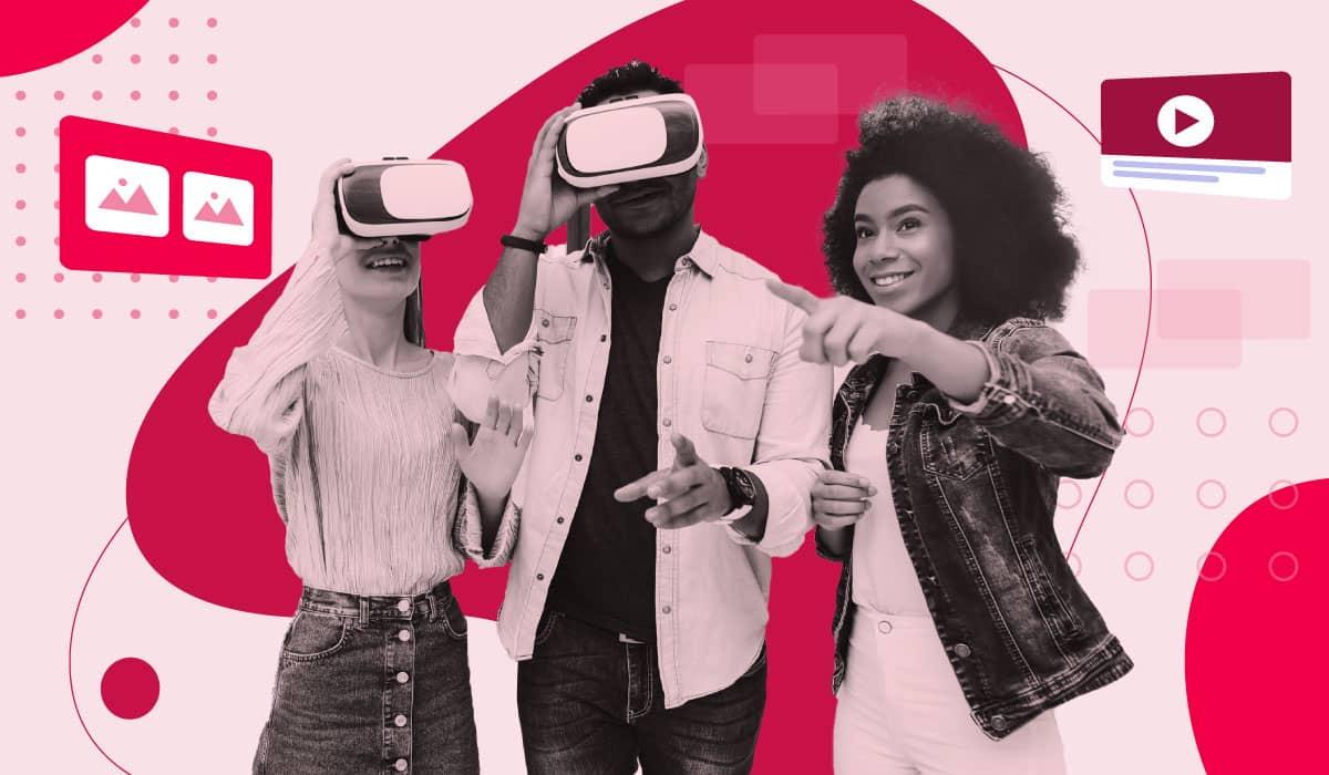 Zwei Personen benutzen eine VR-Brille für eine Augmented-Reality-Aufgabe, während eine dritte Person Anweisungen gibt.