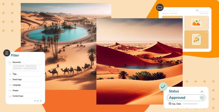 Images of a desert with search and approval elements