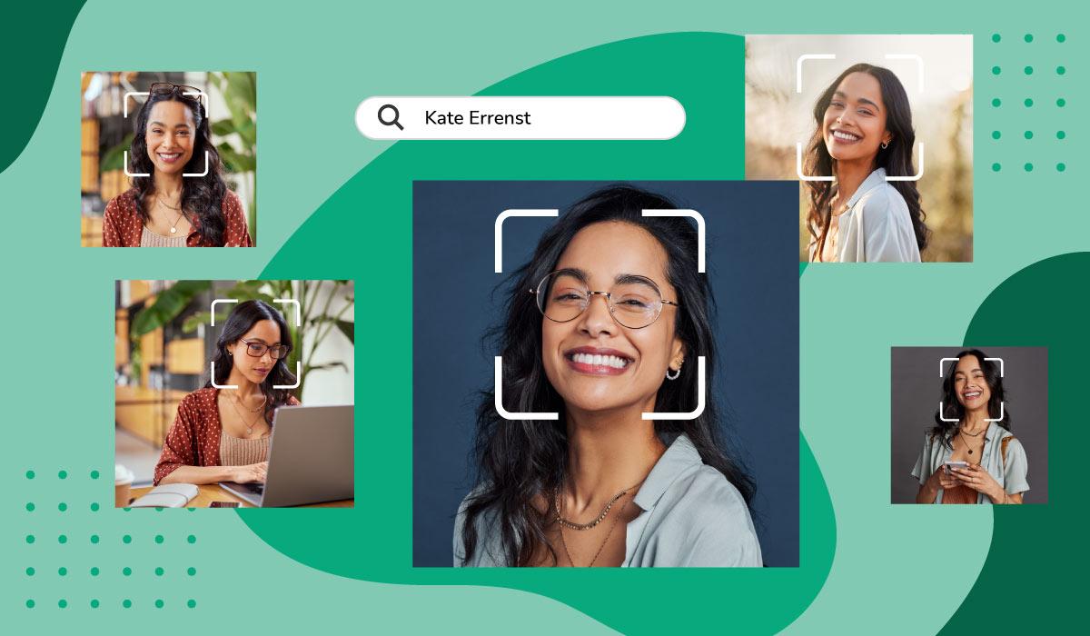 Mehrere Bilder von Frauen, die mittels einer Software mit KI-Gesichtserkennung verschlagwortet und gefunden wurden.