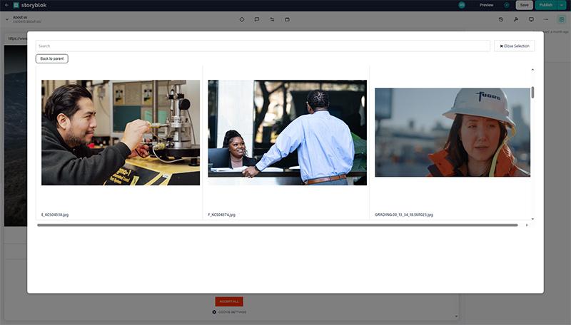 Three images from the Fugro content library within their instance of Canto’s Media Publisher.