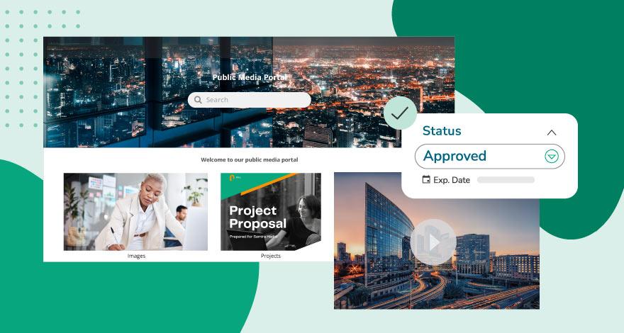 A client portal with brand images, videos, and project proposals in an agency's digital asset management platform.
