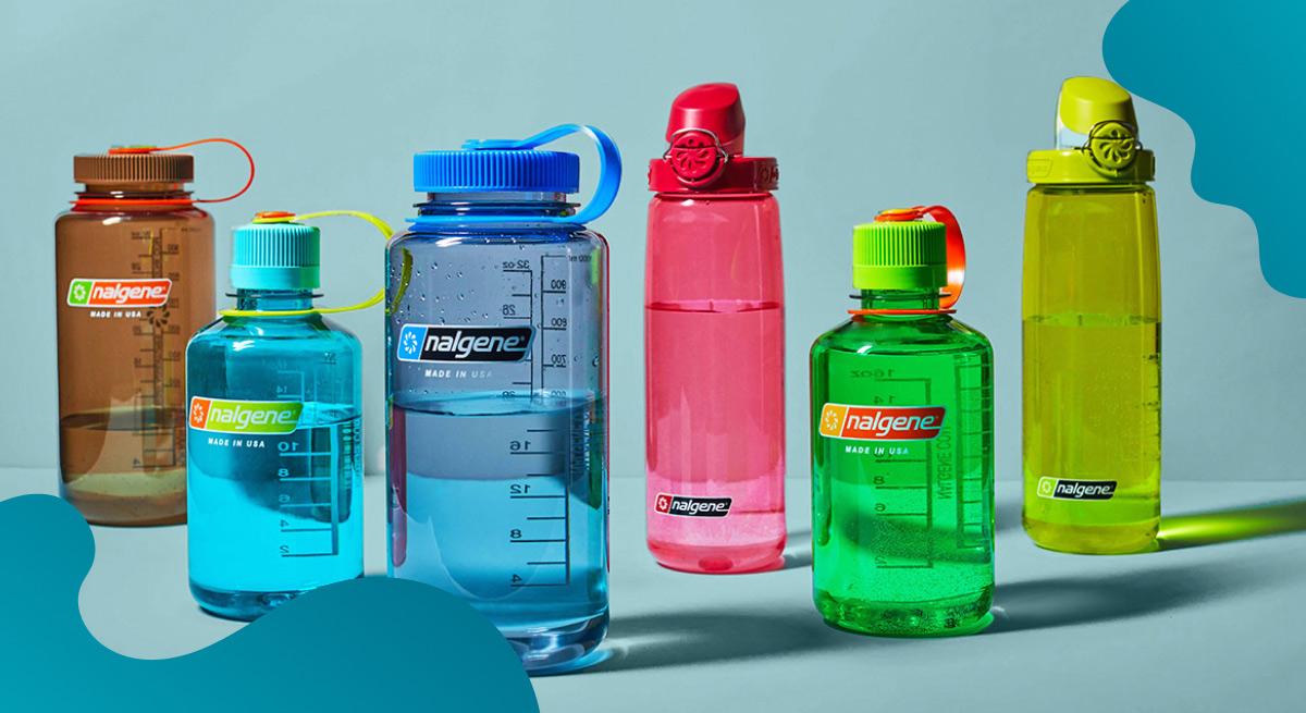 Nalgene header image in blue of water bottle product line