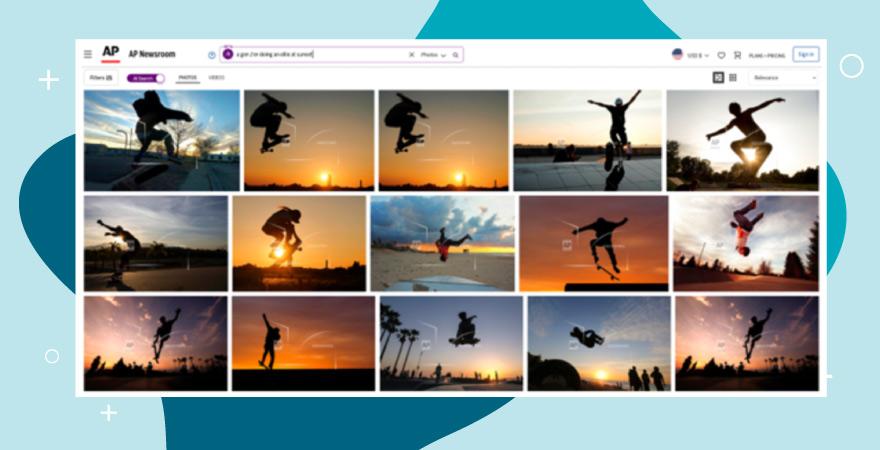 Search results for a Gen-Zer doing an ollie at sunset