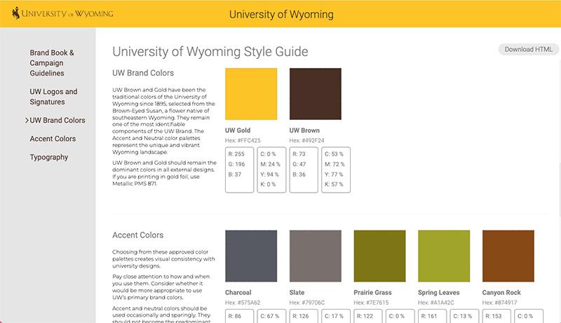 University of Wyoming style guide using Canto's interactive Style Guide