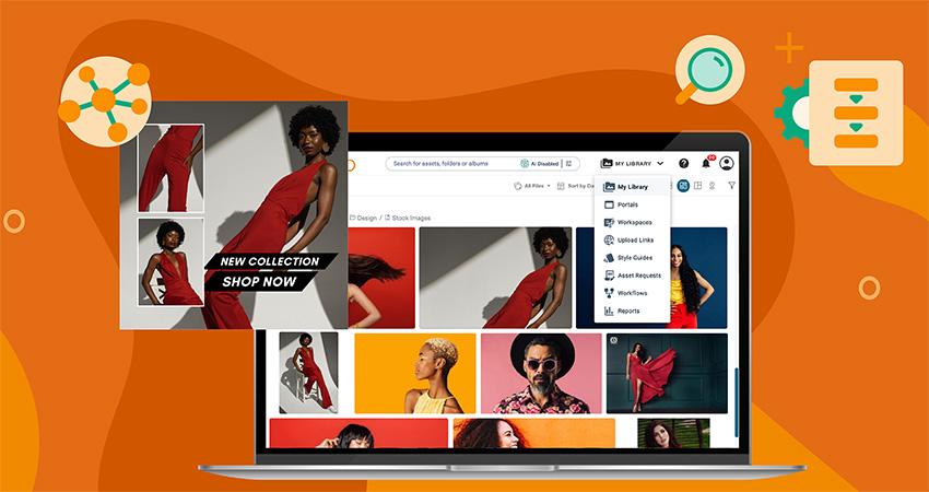 Image popped out from a Canto content library alongside AI tool icons over an orange background.